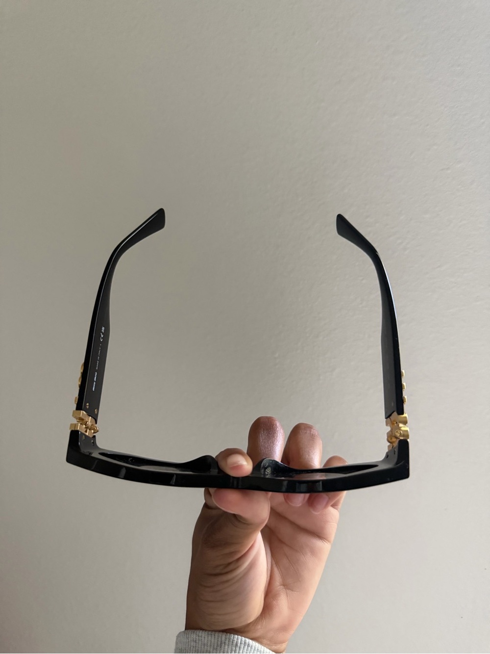 Miu Miu Black Sunglasses with Gold Logo Accent - Picture 3 of 10